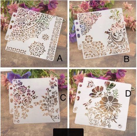 Pack of 4 Floral Reusable Stencil for Fabric , Canvas and wall painting.ID#04 - imartdecor.com