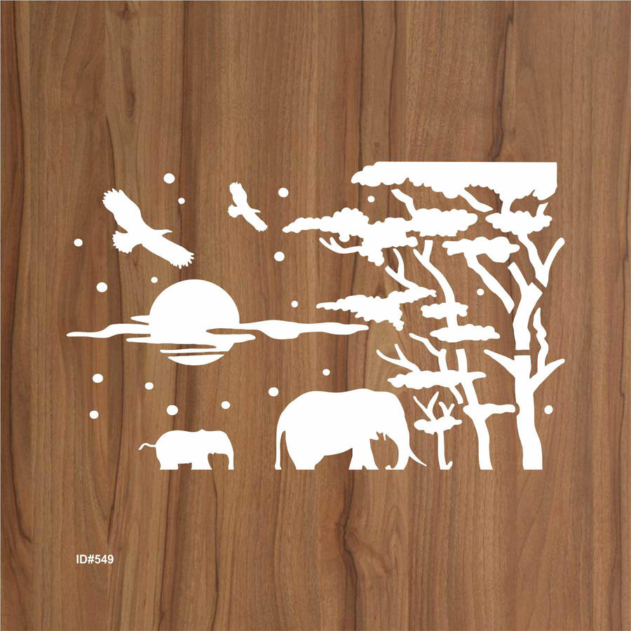 Elephant and Tree Reusable Stencil For Canvas And Wall Painting. ID #349 - imartdecor.com