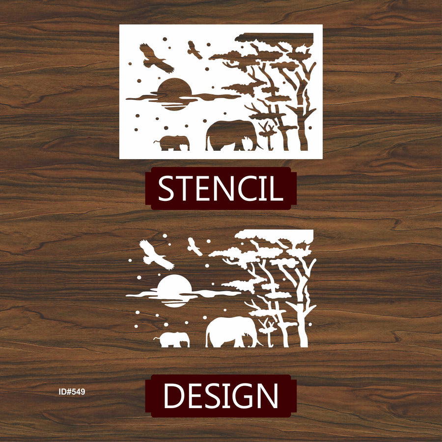 Elephant and Tree Reusable Stencil For Canvas And Wall Painting. ID #349 - imartdecor.com