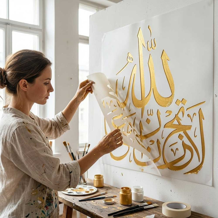 La Tahzan Innallaha Ma'ana Arabic Calligraphy Stencil for Wall, Wood & Islamic Décor – ID# 4275 - imartdecor.com