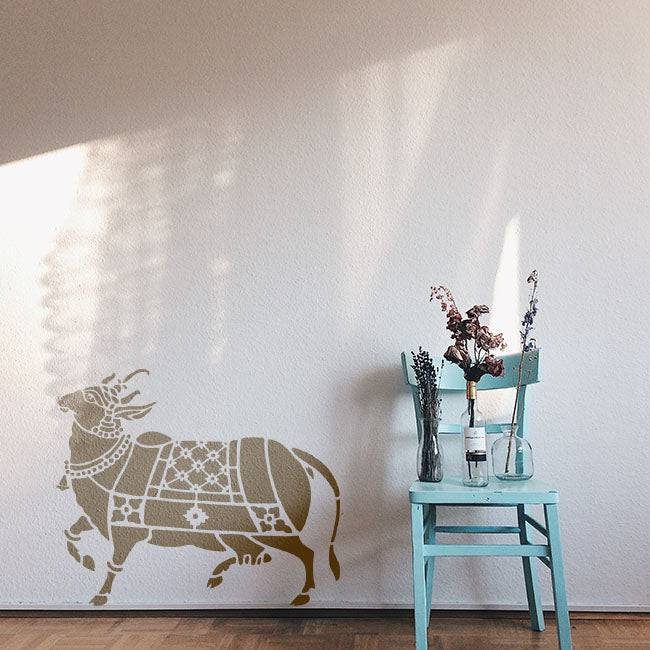 Traditional Nandi Bull Stencil | Reusable Indian Cow Stencil for Painting and Home Décor ID#4505 - imartdecor.com