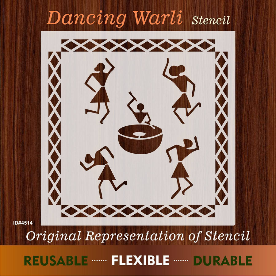 Dancing Warli Stencil for Painting on Canvas, Wall, Wood. ID #4514 - imartdecor.com