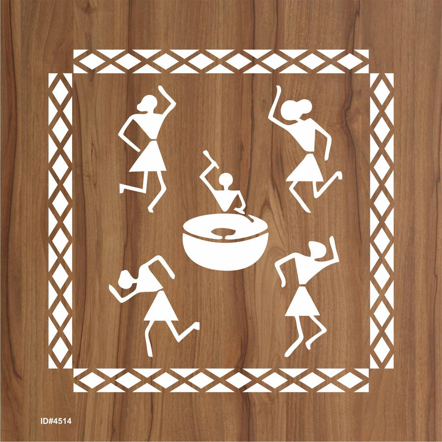 Dancing Warli Stencil for Painting on Canvas, Wall, Wood. ID #4514 - imartdecor.com