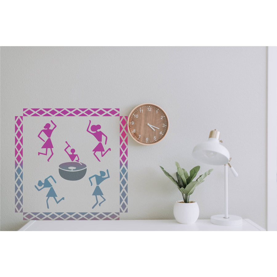 Dancing Warli Stencil for Painting on Canvas, Wall, Wood. ID #4514 - imartdecor.com
