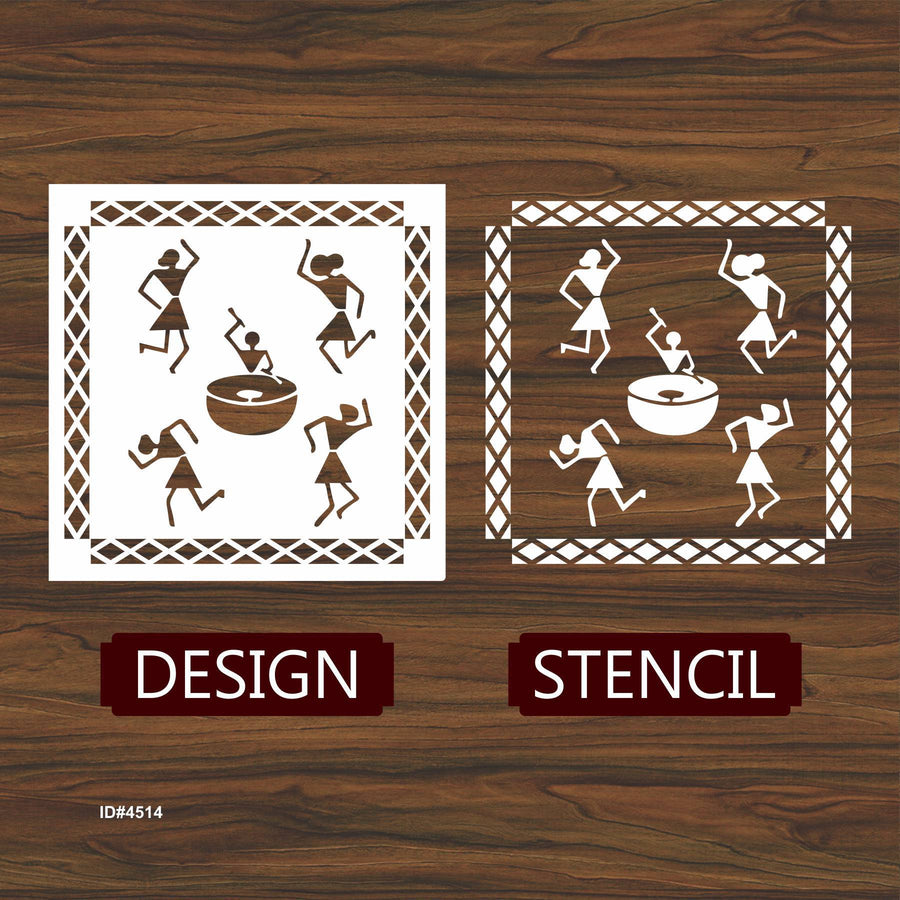 Dancing Warli Stencil for Painting on Canvas, Wall, Wood. ID #4514 - imartdecor.com