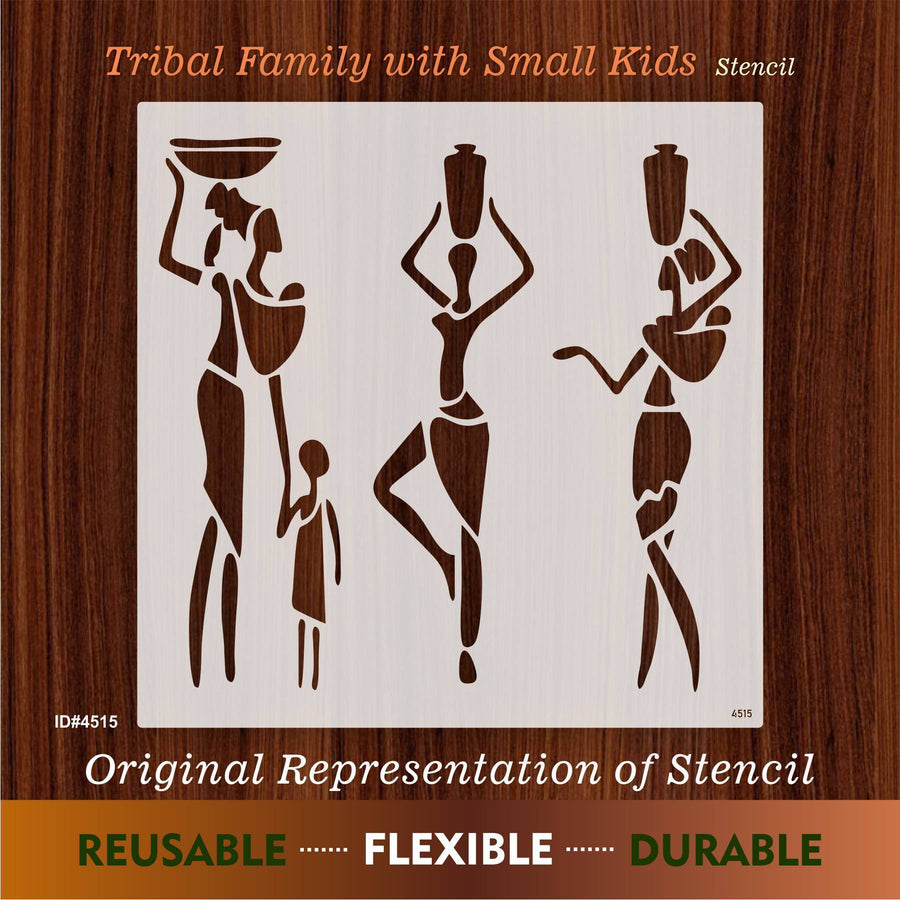 Trible Family with Small Kids Stencil for Painting on Canvas, Wall, Wood. ID #4515 - imartdecor.com
