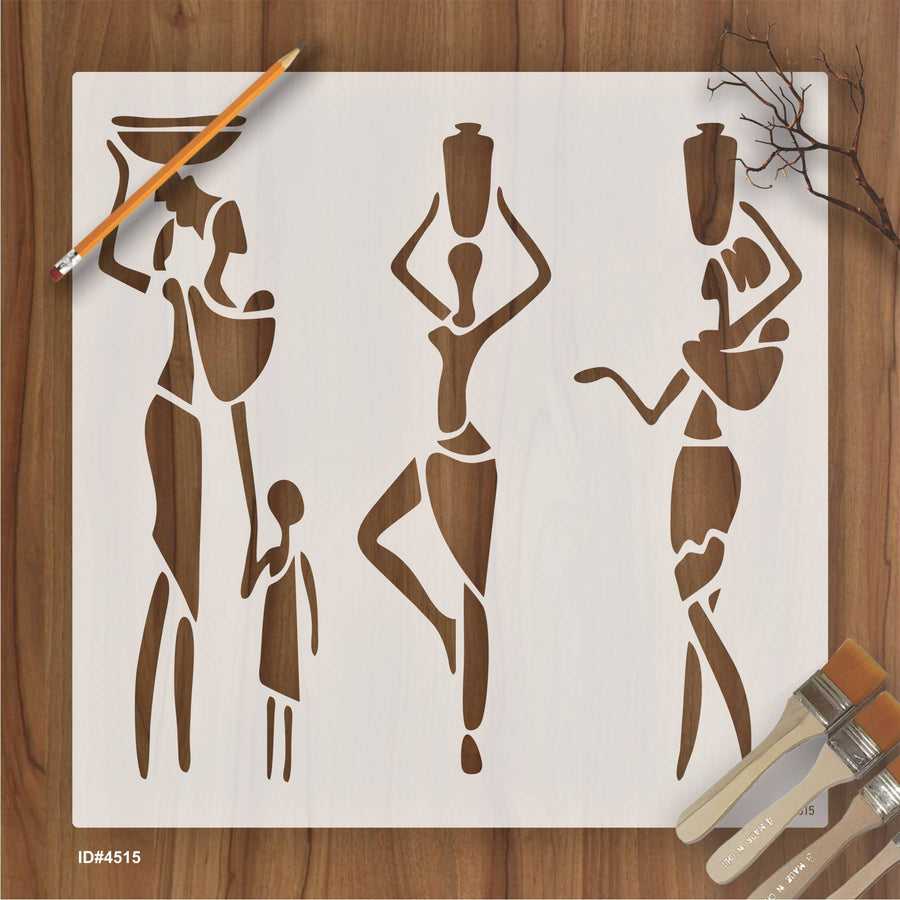 Trible Family with Small Kids Stencil for Painting on Canvas, Wall, Wood. ID #4515 - imartdecor.com