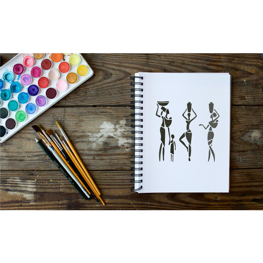 Trible Family with Small Kids Stencil for Painting on Canvas, Wall, Wood. ID #4515 - imartdecor.com