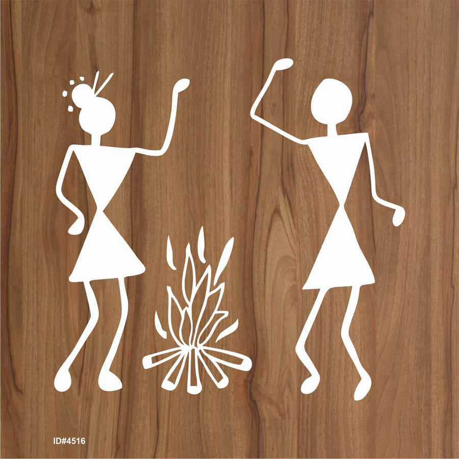 Warli Couple Near the Bornfire Stencil Wall Painting Scrapbooking Stamping Embossing Album Paper Card Template ID#4156 - imartdecor.com