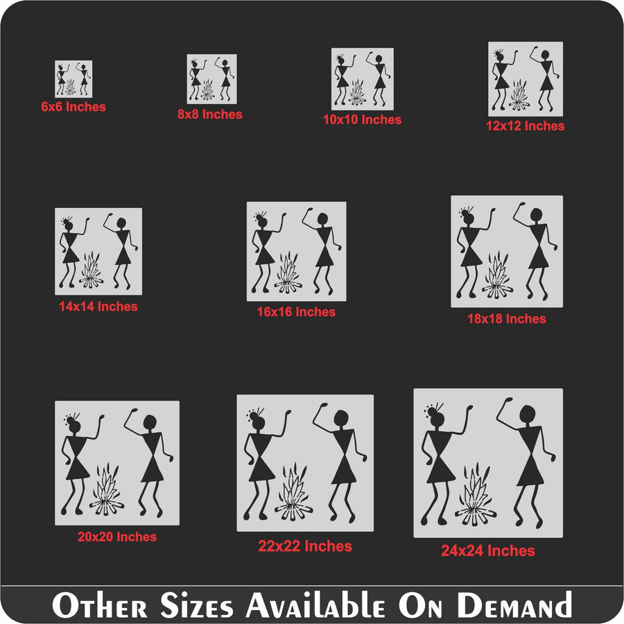 Warli Couple Near the Bornfire Stencil Wall Painting Scrapbooking Stamping Embossing Album Paper Card Template ID#4156 - imartdecor.com