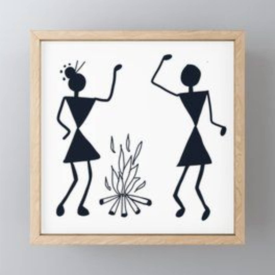 Warli Couple Near the Bornfire Stencil Wall Painting Scrapbooking Stamping Embossing Album Paper Card Template ID#4156 - imartdecor.com