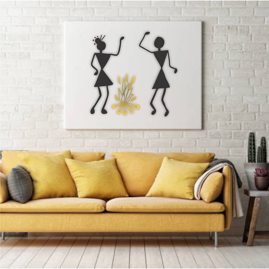 Warli Couple Near the Bornfire Stencil Wall Painting Scrapbooking Stamping Embossing Album Paper Card Template ID#4156 - imartdecor.com