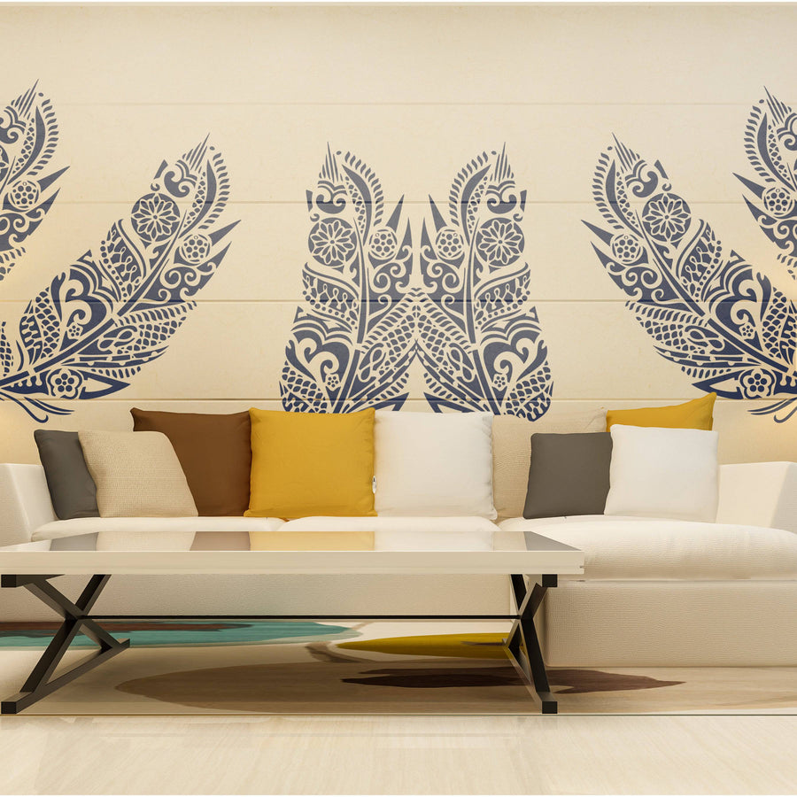 Mandala Feather Reusable Stencil For Canvas And Wall Painting.ID #464 - imartdecor.com
