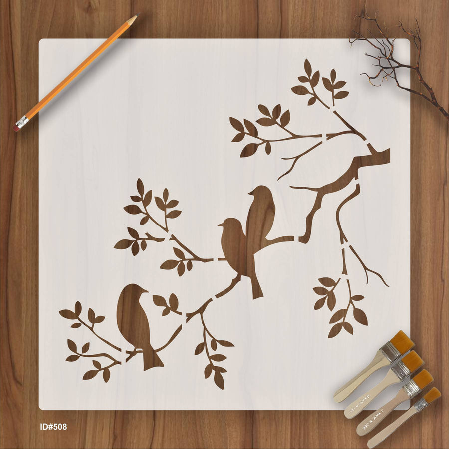 Birds On A Branch Wall Stencil Used for Wall, Wood, Fabrics Decoration Card Template. ID #508 - imartdecor.com