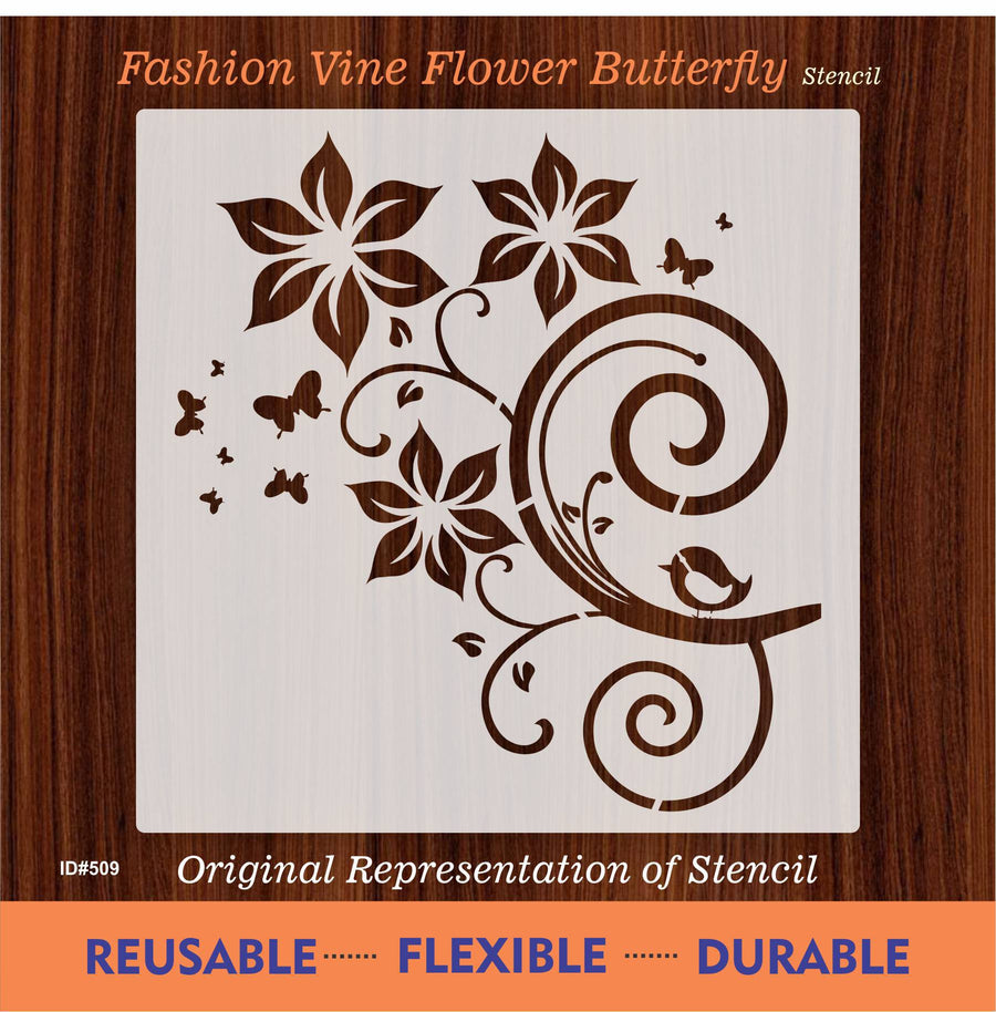 Fashion Vine Flower Butterfly Stencil Used For Wall, Wood and Fabric. ID #509 - imartdecor.com