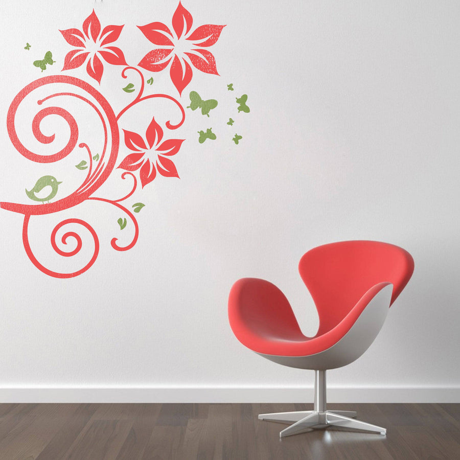 Fashion Vine Flower Butterfly Stencil Used For Wall, Wood and Fabric. ID #509 - imartdecor.com
