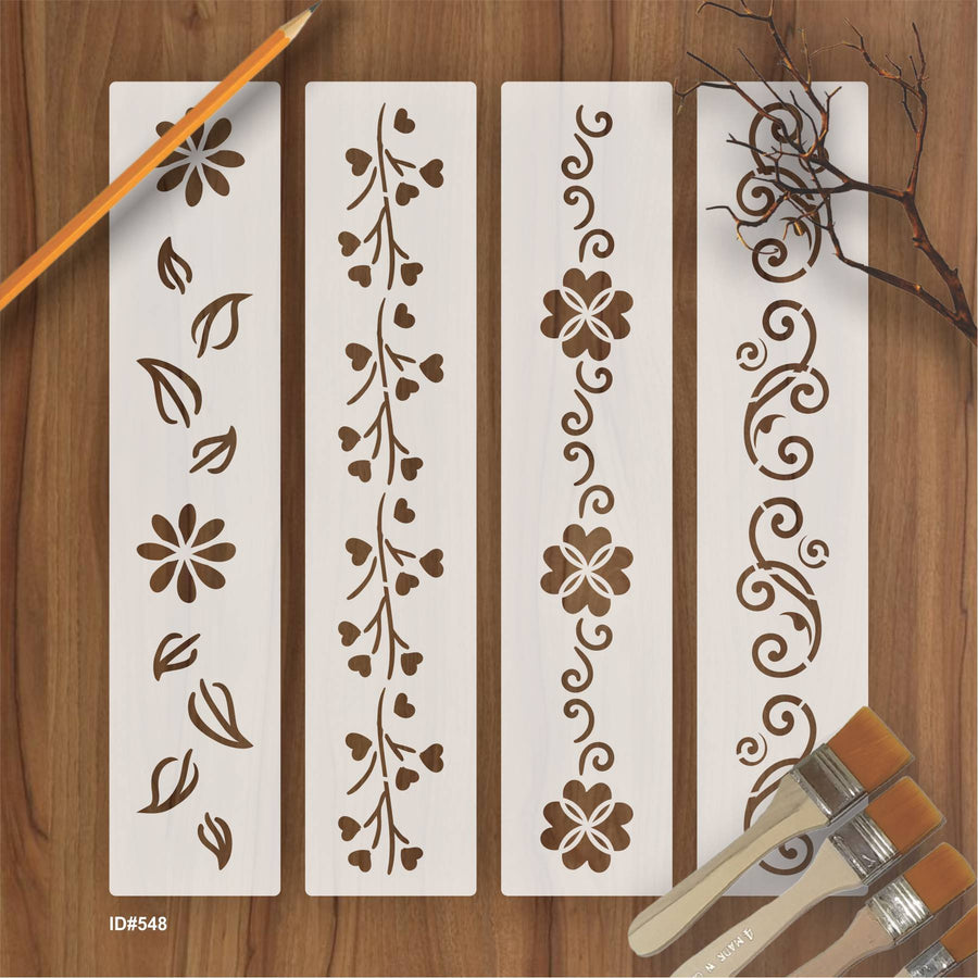 Flower Border Stencil Stamping Photo Album Embossing Paper Card on Wood Fabric Wall. ID #548 - imartdecor.com