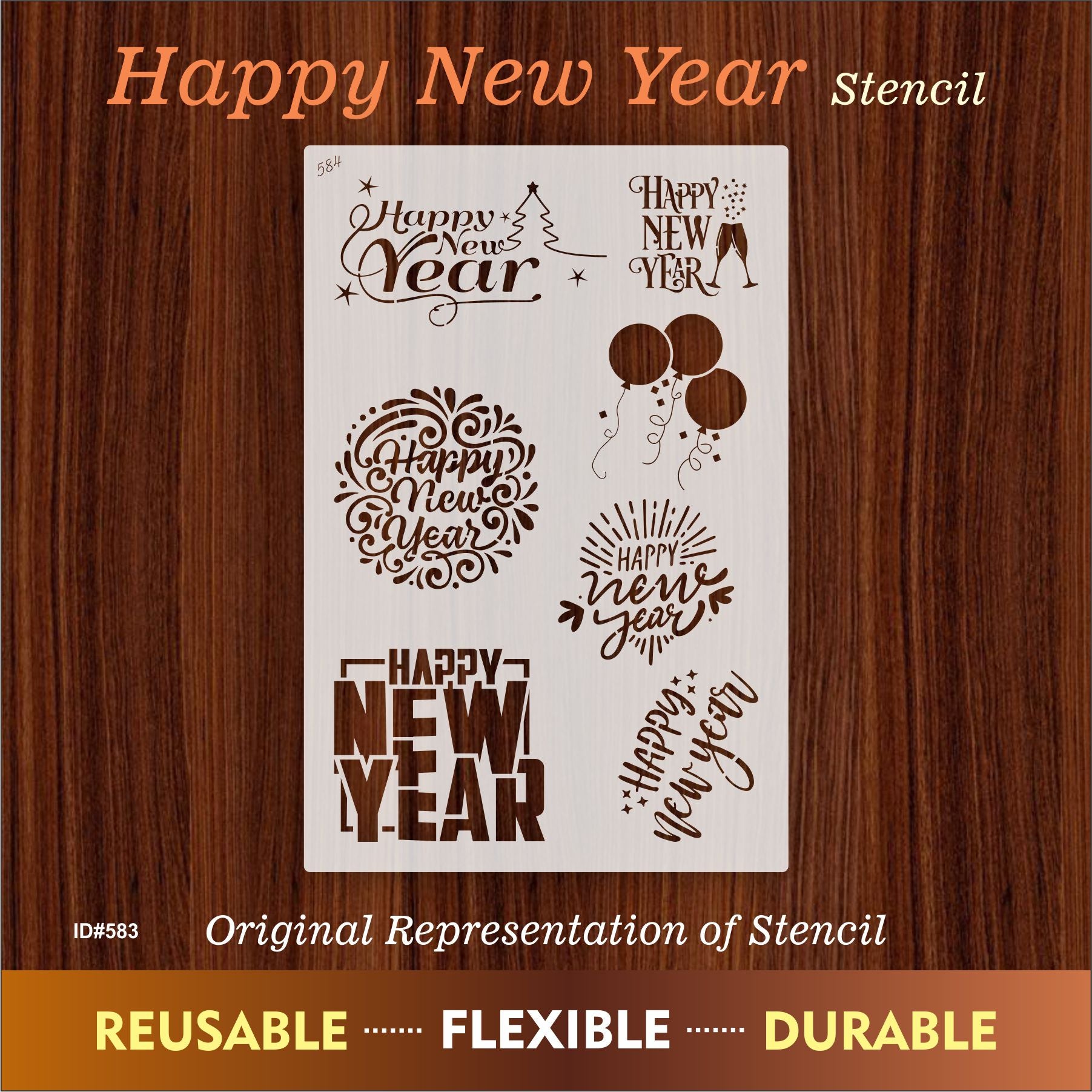 Happy New Year Stencil Reusable Stencils for Painting Create DIY