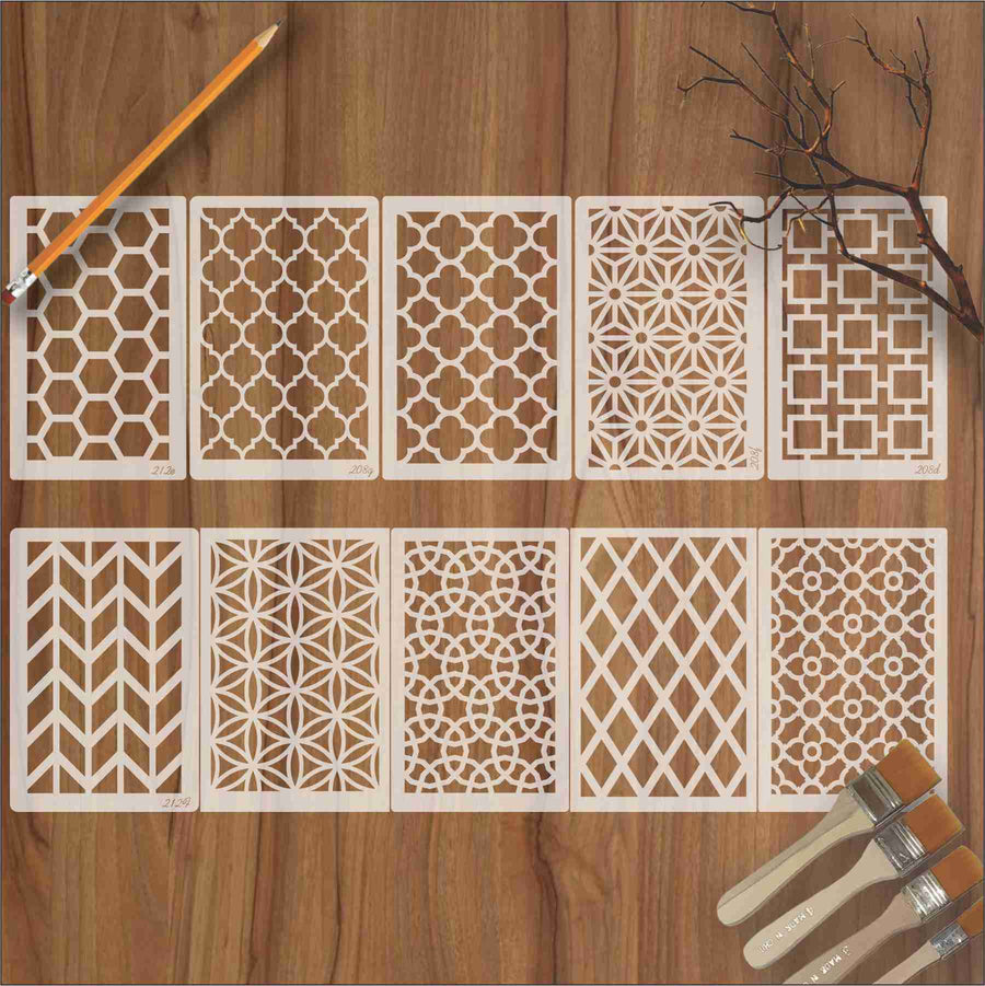 The Geometric Elegance Bundle- 10 Stencils for crafts, walls, furniture, or fabric design - imartdecor.com