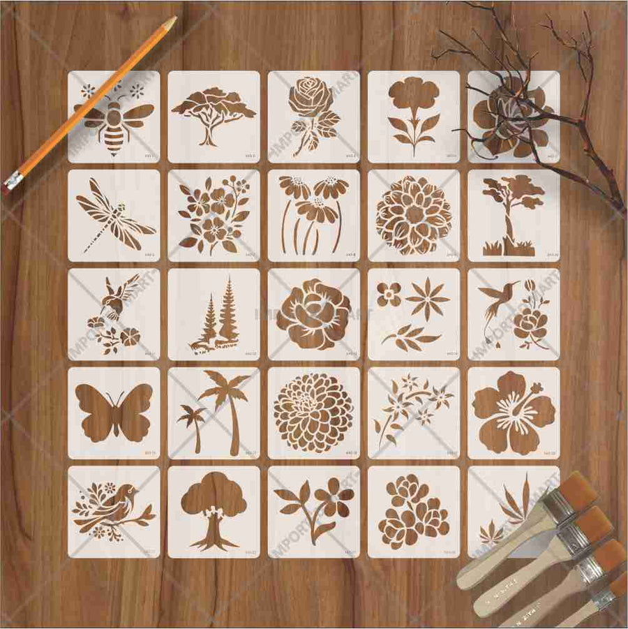 25Pcs Floral Fantasy & Nature Shapes Stencils for Art and Craft & Painting - imartdecor.com