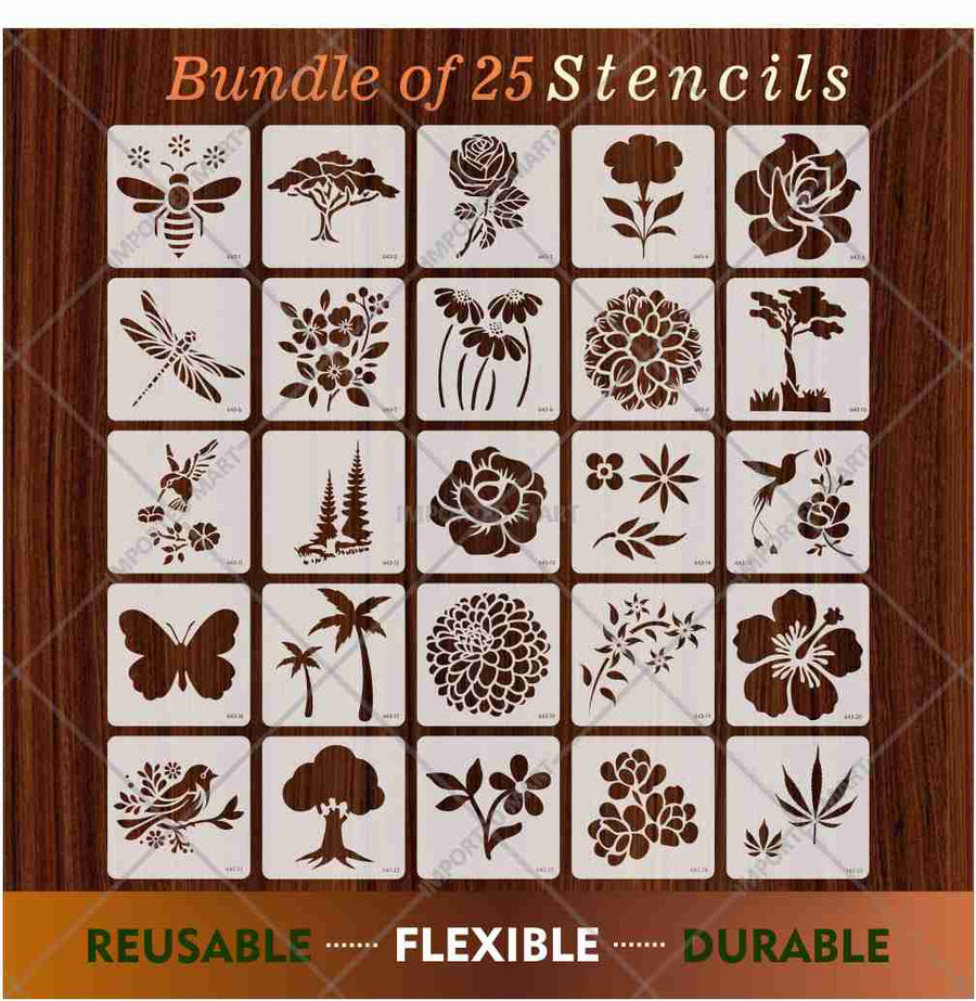 25Pcs Floral Fantasy & Nature Shapes Stencils for Art and Craft & Painting - imartdecor.com