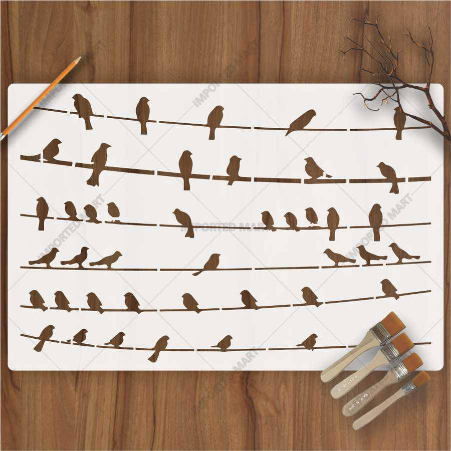 Birds Sitting Stencil for Wall, Wood & Fabric Art β Flying Bird Line Design β ID# 658 - imartdecor.com