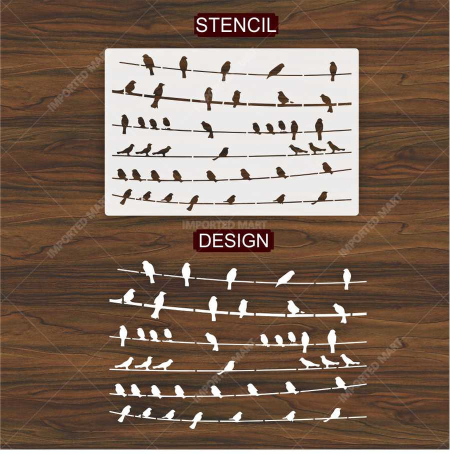 Birds Sitting Stencil for Wall, Wood & Fabric Art β Flying Bird Line Design β ID# 658 - imartdecor.com
