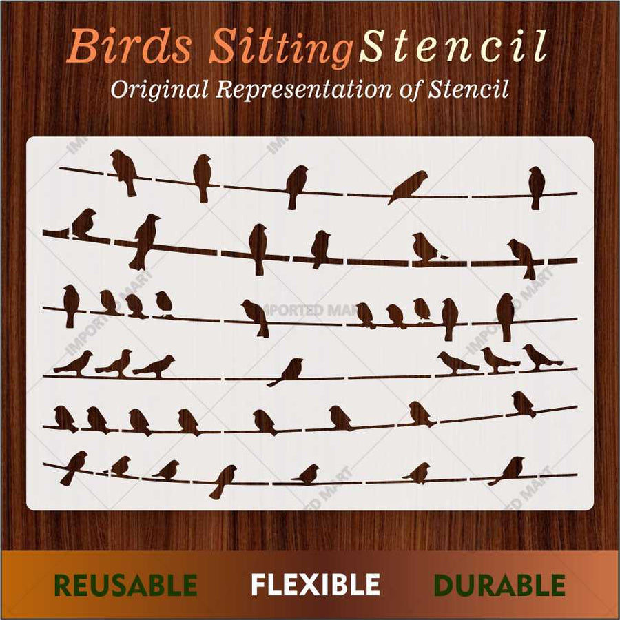 Birds Sitting Stencil for Wall, Wood & Fabric Art β Flying Bird Line Design β ID# 658 - imartdecor.com