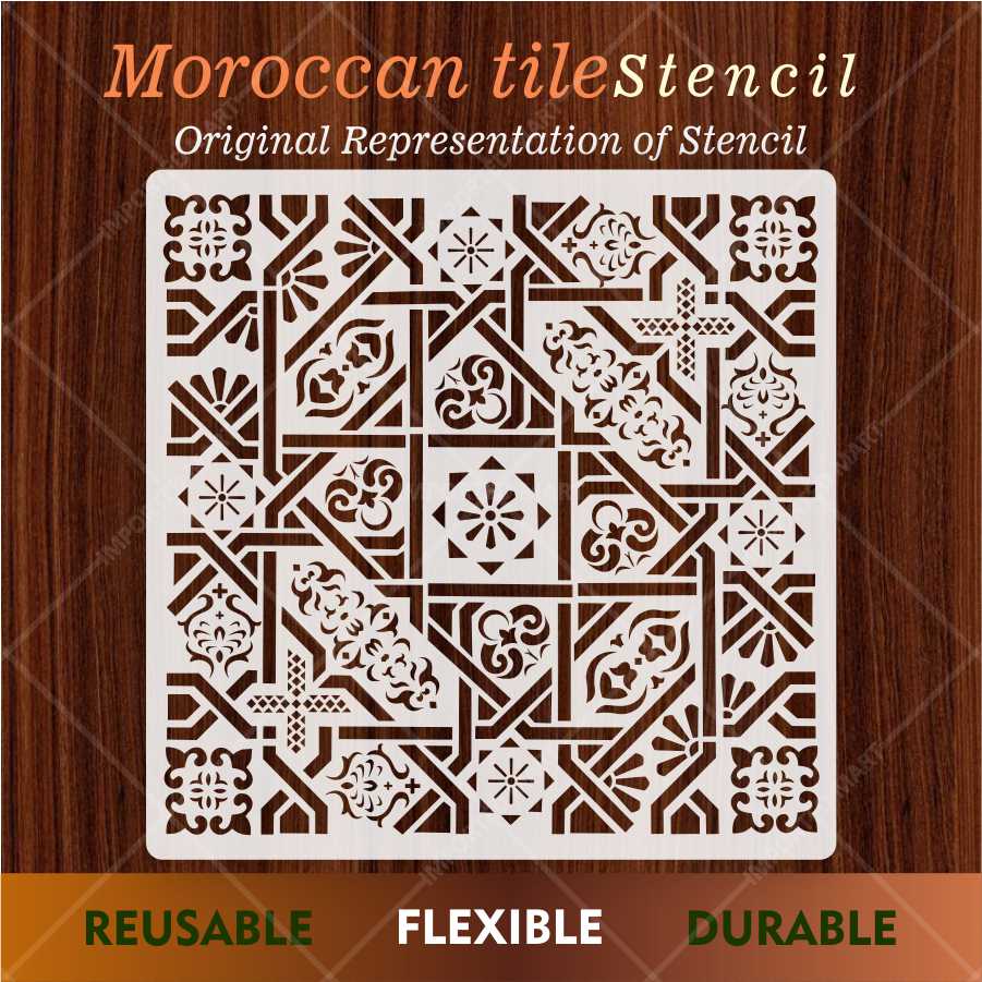 Geometric Tile Stencil for Wall, Floor \u0026 Furniture – Moroccan Square P –  imartdecor.com, image size:901x901