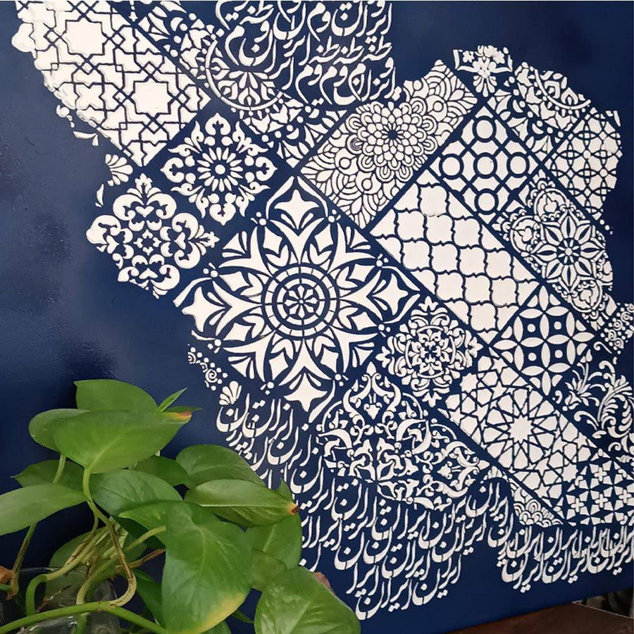 Geometric Persian Map Stencil for Wall, Furniture & Canvas Art – Iran Pattern Design – ID# 724 - imartdecor.com