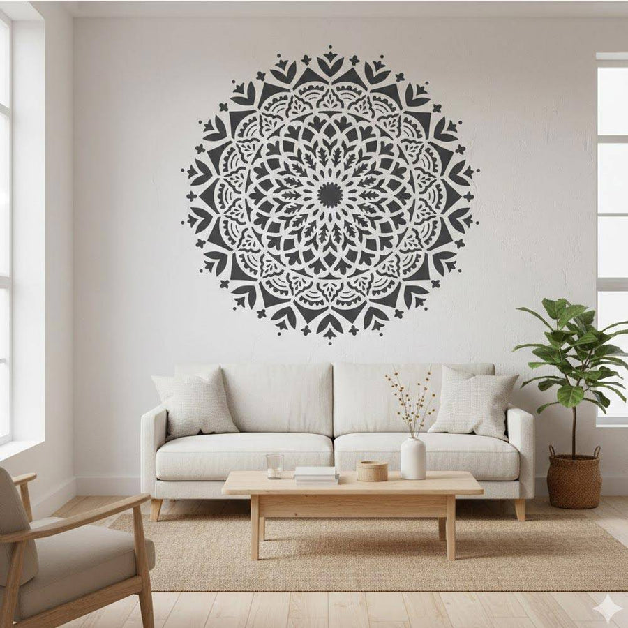 Sacred Geometry Mandala Stencil for Wall, Floor & Furniture Art – Decorative Round Mandala Pattern – ID# 726 - imartdecor.com