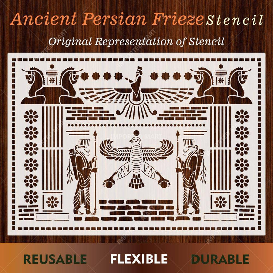 Ancient Persian Frieze Stencil for Wall, Furniture & Floor Décor – Royal Achaemenid Eagle & Guard Pattern – ID# 729 - imartdecor.com