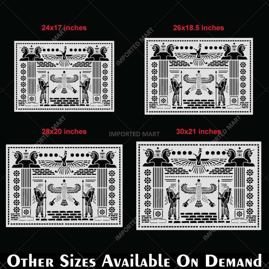Ancient Persian Frieze Stencil for Wall, Furniture & Floor Décor – Royal Achaemenid Eagle & Guard Pattern – ID# 729 - imartdecor.com