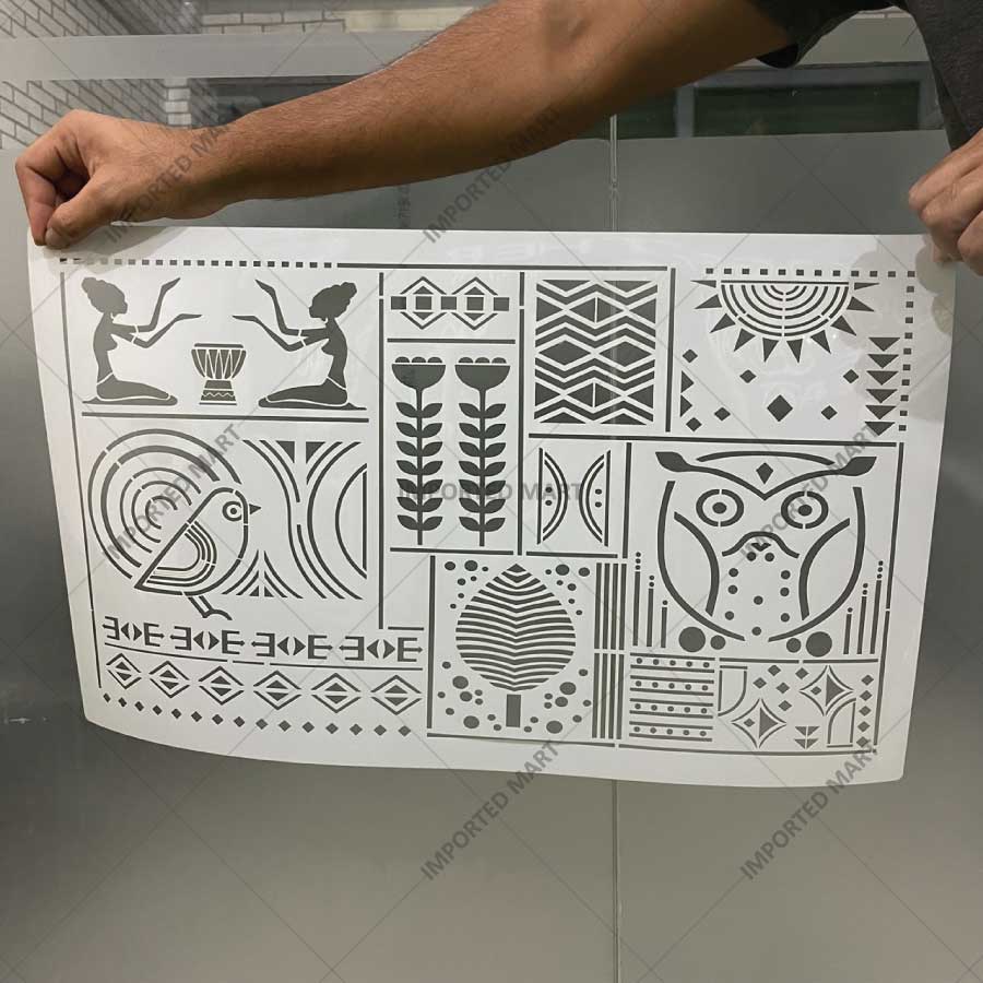 Tribal Totem Pattern Stencil for Wall, Furniture & Fabric Art – Ethnic Geometric & Nature Motifs – ID# 730 - imartdecor.com