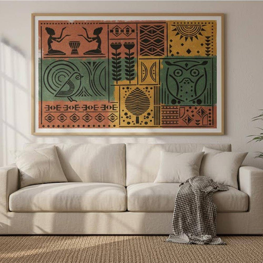 Tribal Totem Pattern Stencil for Wall, Furniture & Fabric Art – Ethnic Geometric & Nature Motifs – ID# 730 - imartdecor.com