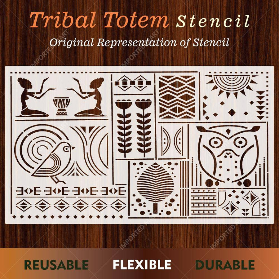 Tribal Totem Pattern Stencil for Wall, Furniture & Fabric Art – Ethnic Geometric & Nature Motifs – ID# 730 - imartdecor.com