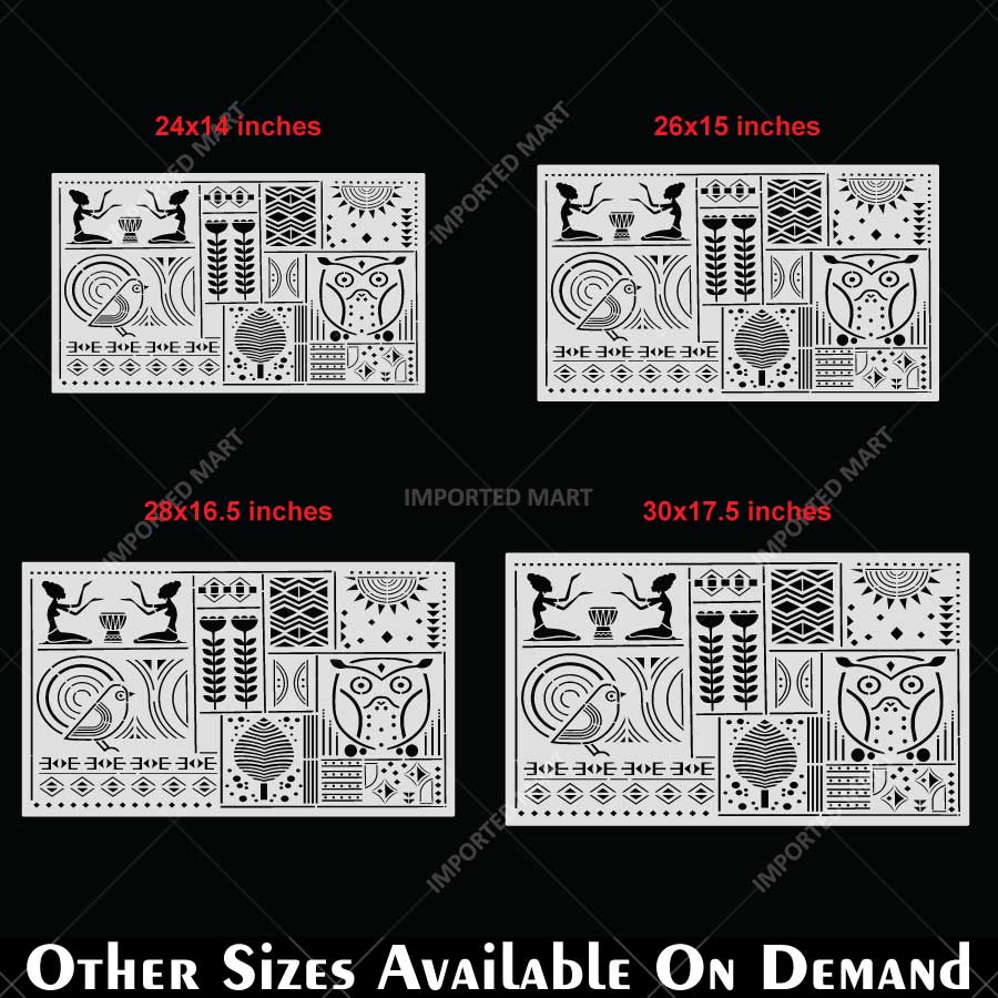 Tribal Totem Pattern Stencil for Wall, Furniture & Fabric Art – Ethnic Geometric & Nature Motifs – ID# 730 - imartdecor.com