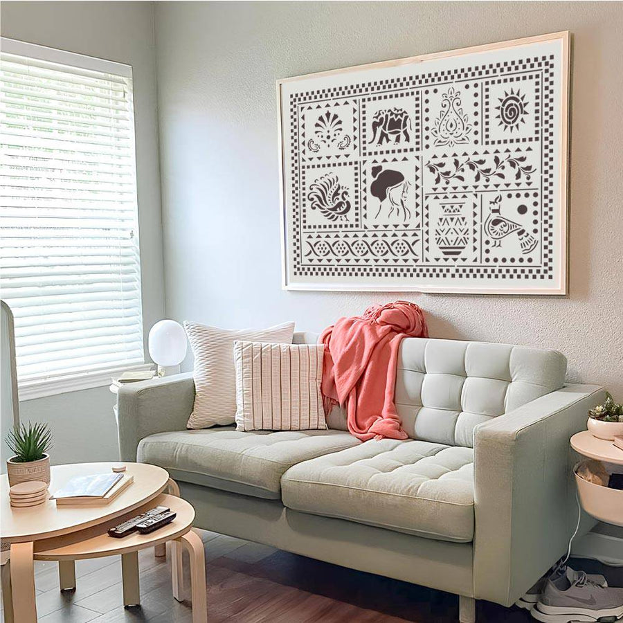Global Folk Motif Stencil for Wall, Furniture & Fabric Art – Ethnic Folk Animal & Cultural Pattern – ID# 731 - imartdecor.com