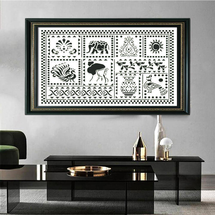 Global Folk Motif Stencil for Wall, Furniture & Fabric Art – Ethnic Folk Animal & Cultural Pattern – ID# 731 - imartdecor.com