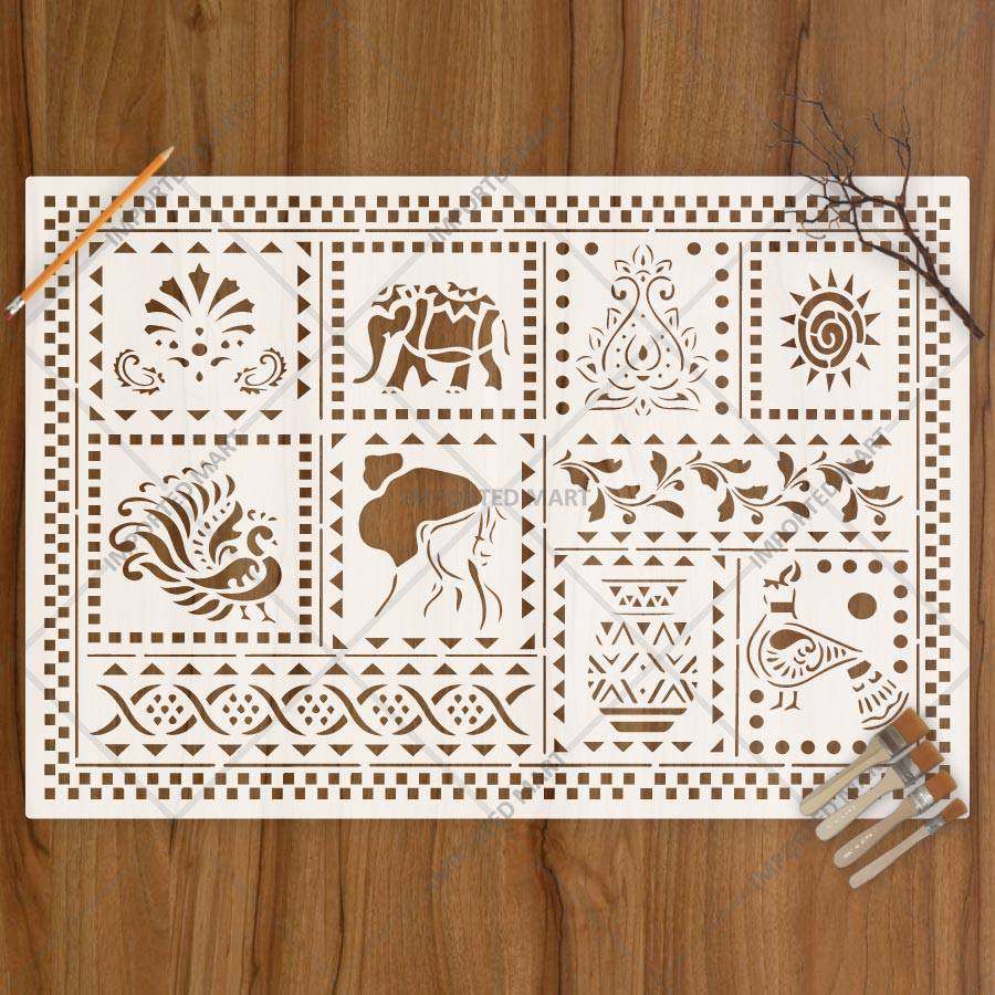 Global Folk Motif Stencil for Wall, Furniture & Fabric Art – Ethnic Folk Animal & Cultural Pattern – ID# 731 - imartdecor.com
