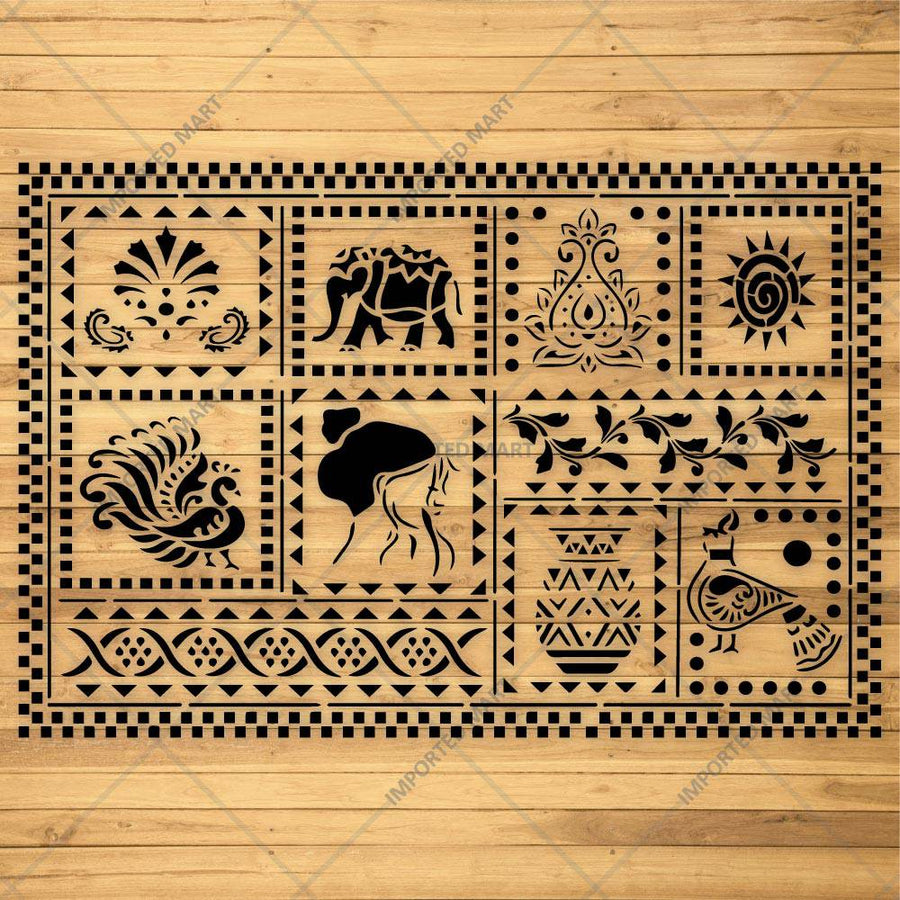 Global Folk Motif Stencil for Wall, Furniture & Fabric Art – Ethnic Folk Animal & Cultural Pattern – ID# 731 - imartdecor.com