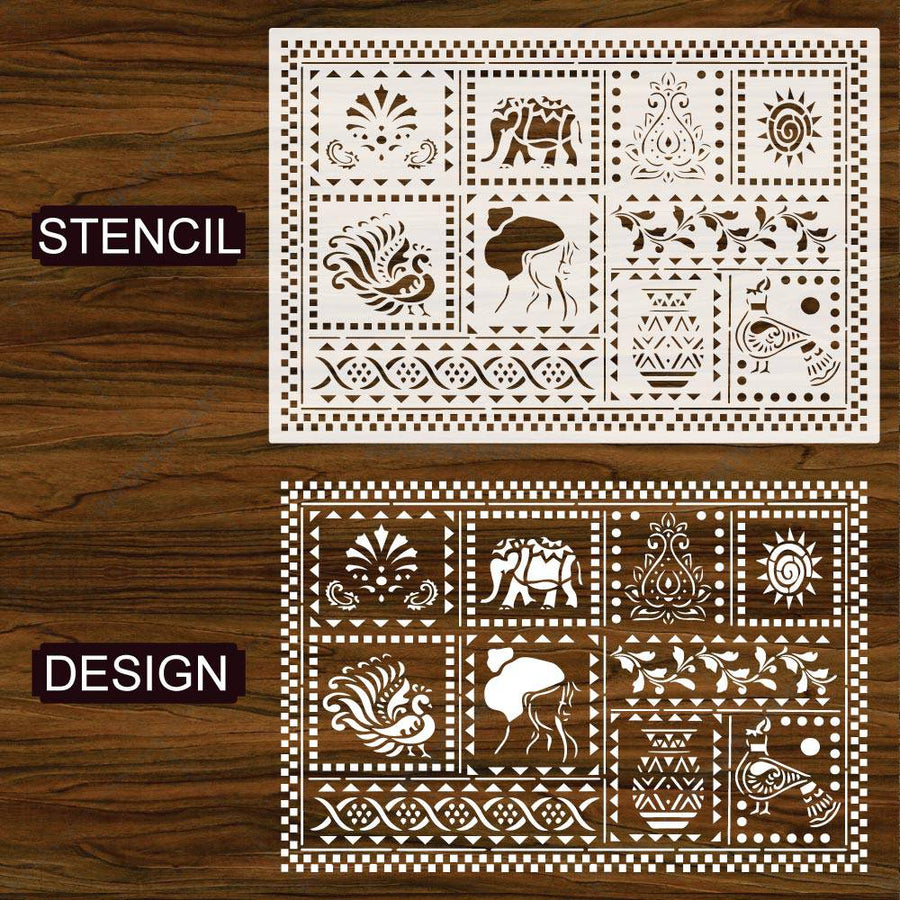 Global Folk Motif Stencil for Wall, Furniture & Fabric Art – Ethnic Folk Animal & Cultural Pattern – ID# 731 - imartdecor.com
