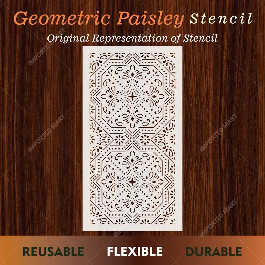 Geometric Paisley Wall Stencil for Furniture, Tiles & Floor Art – Ornamental Mandala Pattern – ID# 737 - imartdecor.com