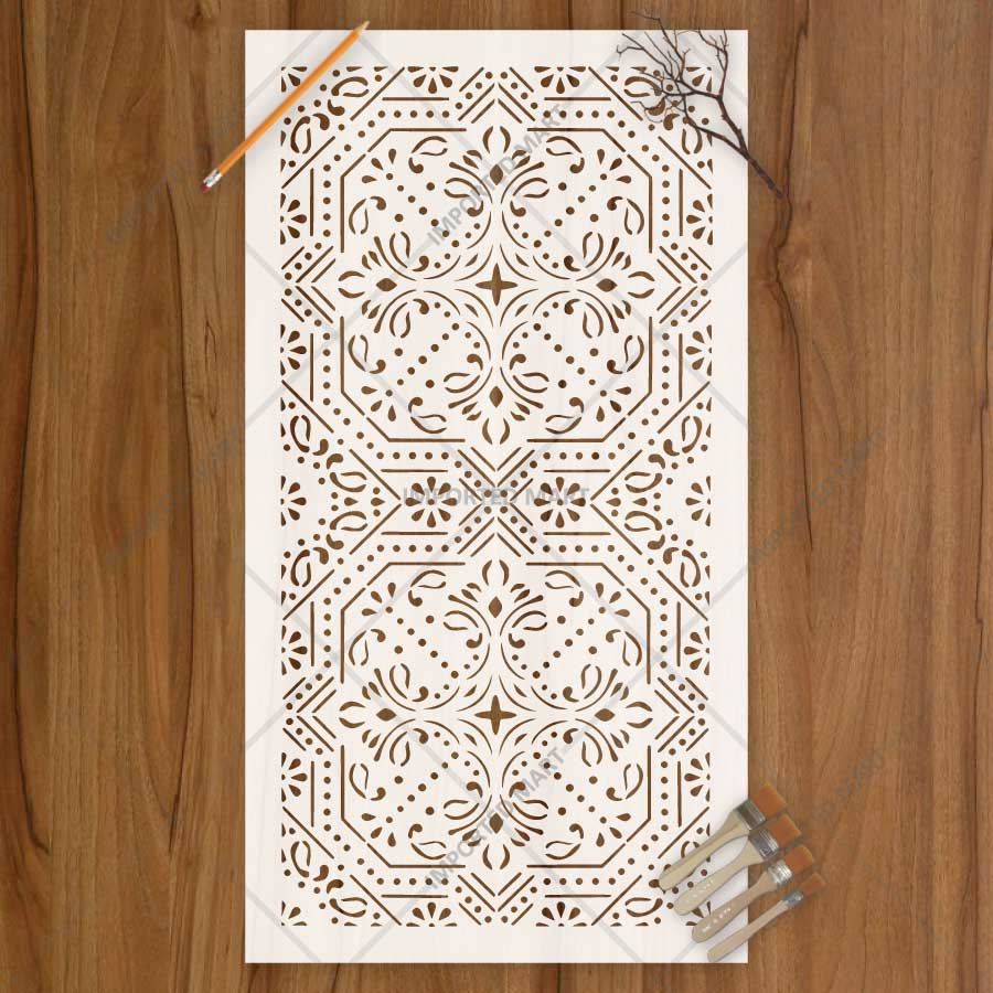 Geometric Paisley Wall Stencil for Furniture, Tiles & Floor Art – Ornamental Mandala Pattern – ID# 737 - imartdecor.com