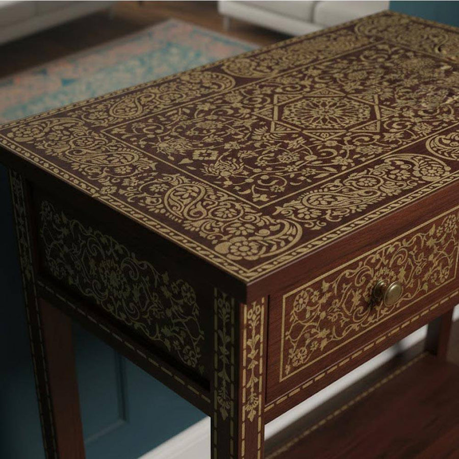 Imperial Palace Carpet Stencil for Wall, Floor & Furniture Decor – Royal Mughal Geometric Pattern – ID# 740 - imartdecor.com