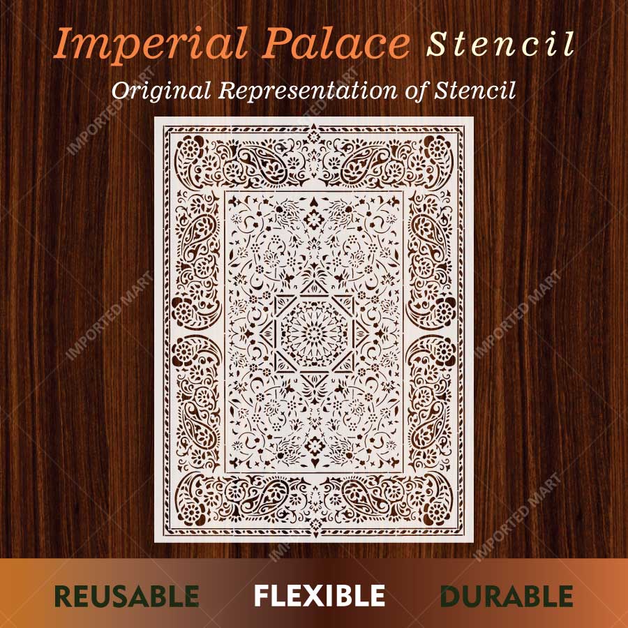 Imperial Palace Carpet Stencil for Wall, Floor & Furniture Decor – Royal Mughal Geometric Pattern – ID# 740 - imartdecor.com