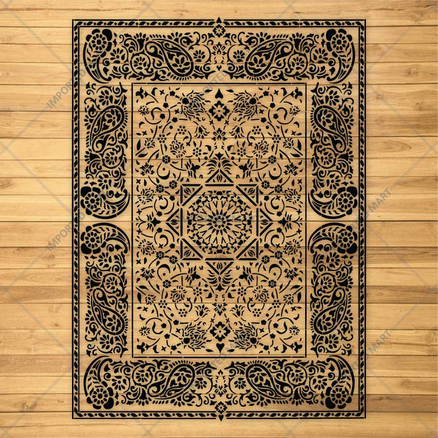 Imperial Palace Carpet Stencil for Wall, Floor & Furniture Decor – Royal Mughal Geometric Pattern – ID# 740 - imartdecor.com
