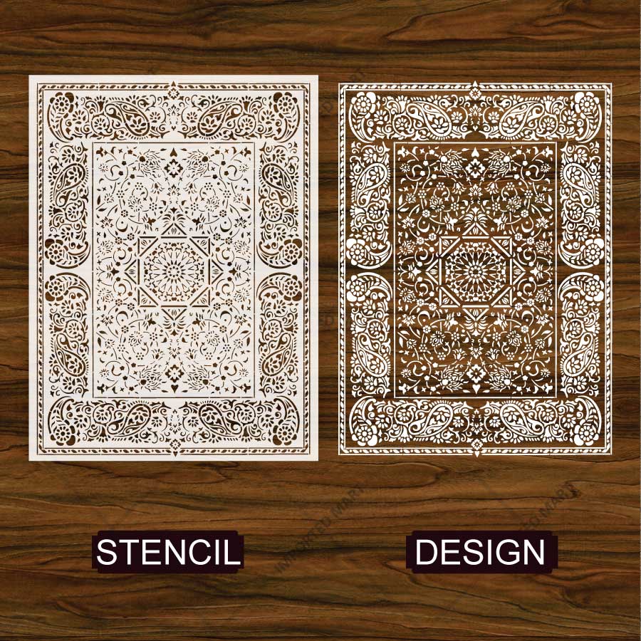 Imperial Palace Carpet Stencil for Wall, Floor & Furniture Decor – Royal Mughal Geometric Pattern – ID# 740 - imartdecor.com
