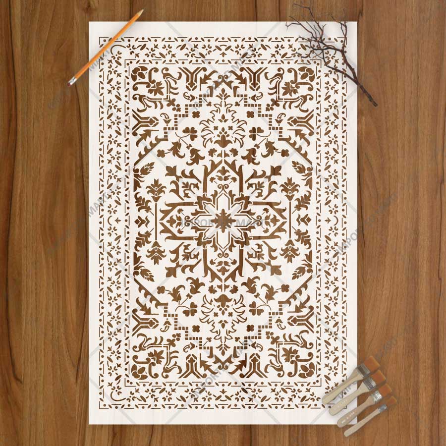 Moroccan Carpet Pattern Stencil for Walls, Floors & Furniture – Traditional Arabic Rug Design – ID# 743 - imartdecor.com