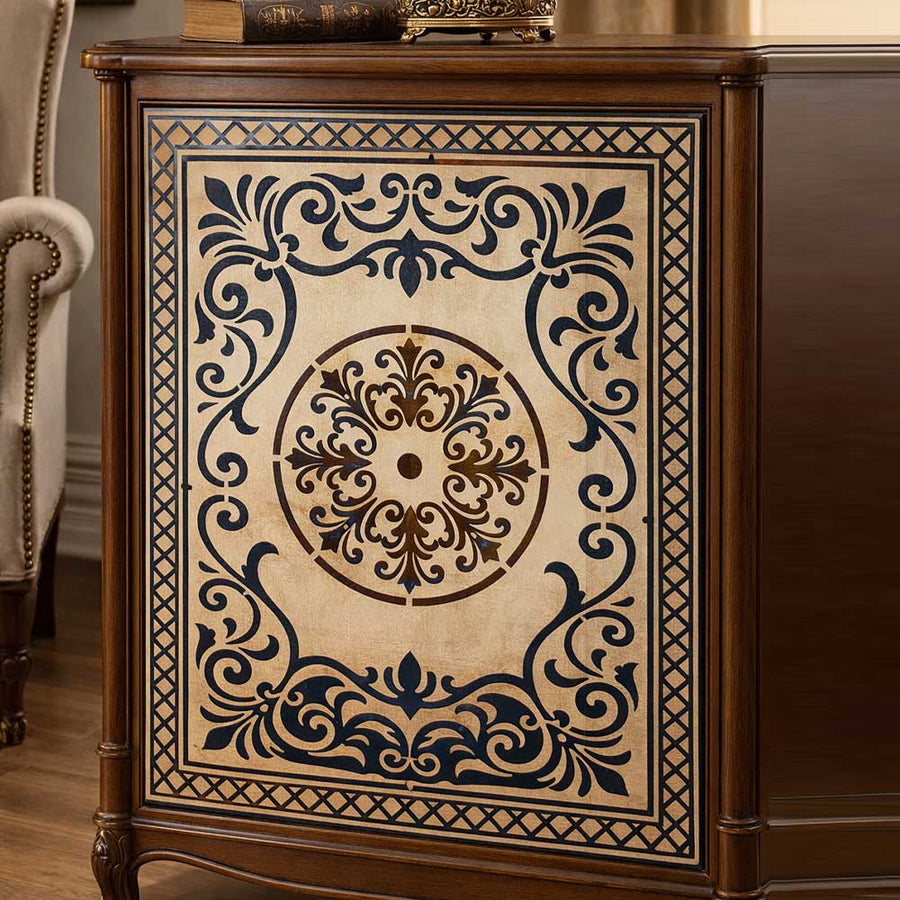 Imperial Court Filigree Rug Stencil for Floor, Wall & Furniture Art – Ornamental Carpet Pattern Design – ID# 754 - imartdecor.com